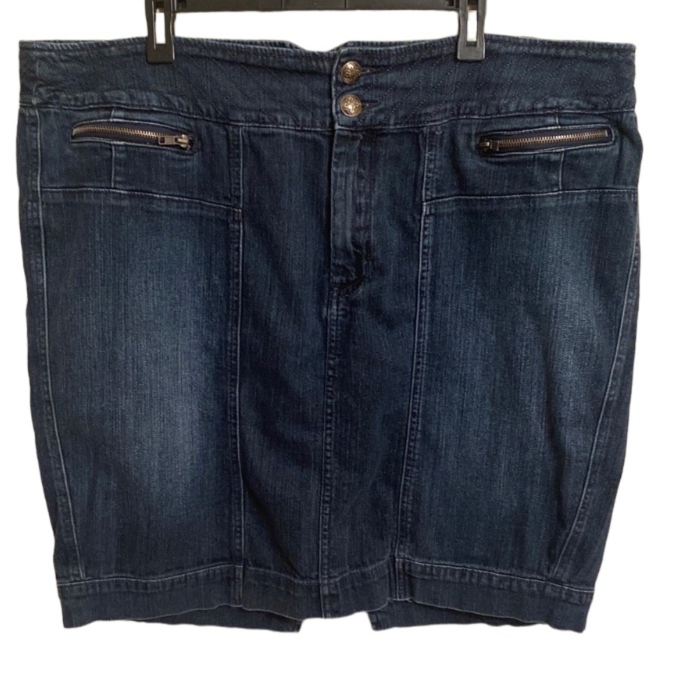 Lane Bryant Women's Blue Jean Buttons Zipper Faux Pocket Pencil Skirt Size 20